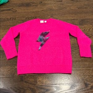 Gap girls hot pink sweater with sequin lightening bolt xs